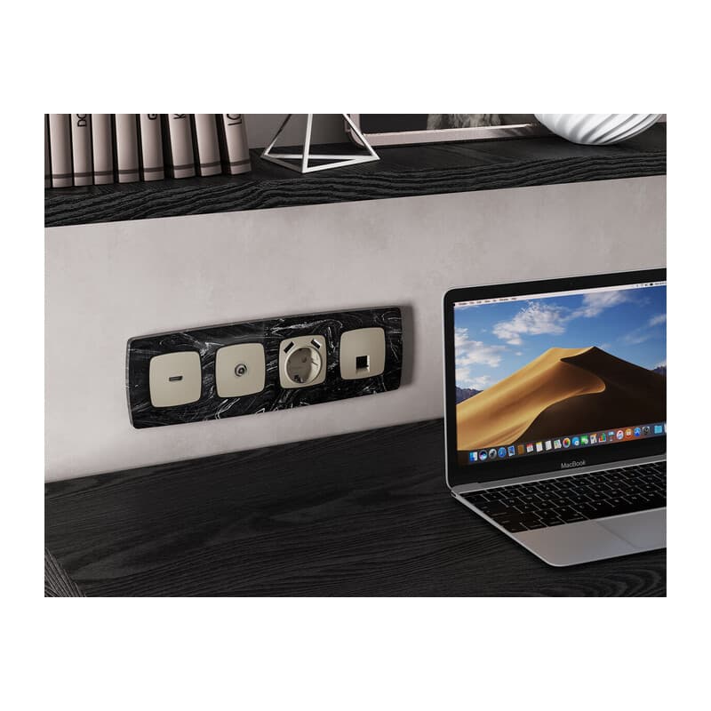 Комплект мех-ма компьютерной розетки RJ-45 экранированной с автоматической защитной шторкой OMEGA Серо-бежевый матовый QUANT (OP3720, VM185)