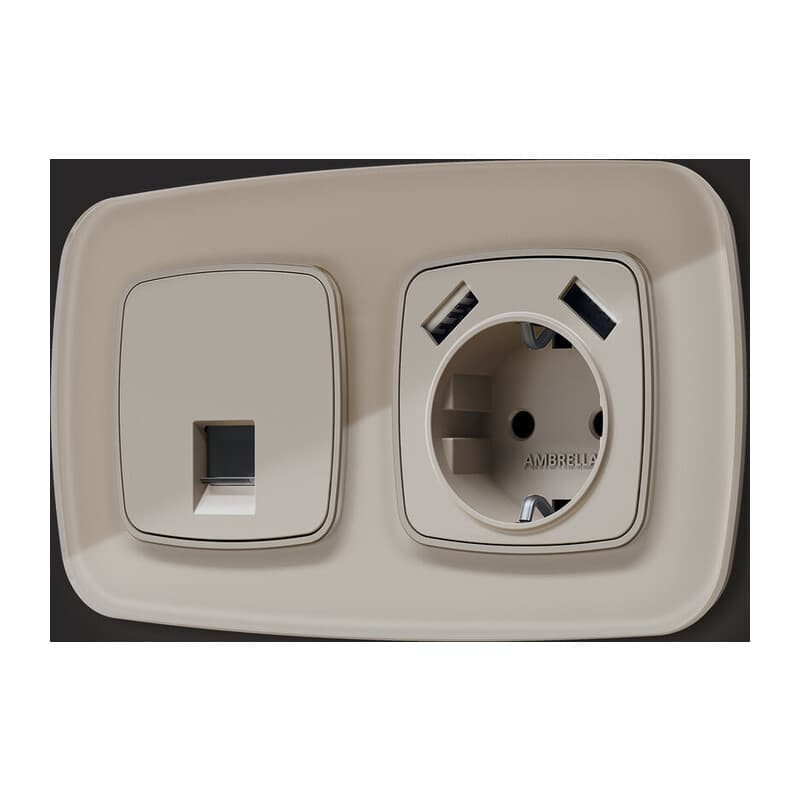 Комплект мех-ма компьютерной розетки RJ-45 экранированной с автоматической защитной шторкой OMEGA Серо-бежевый матовый QUANT (OP3720, VM185)