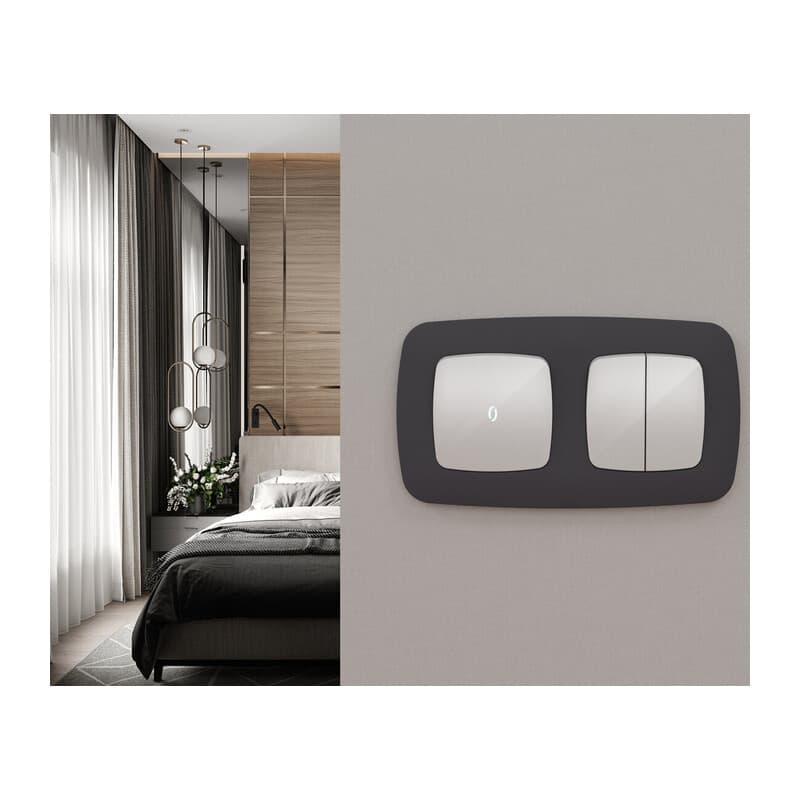 Комплект механизма 2-клавишного перекрестного выключателя 10A-250V OMEGA Серебро глянец QUANT (OP4030, VM125)