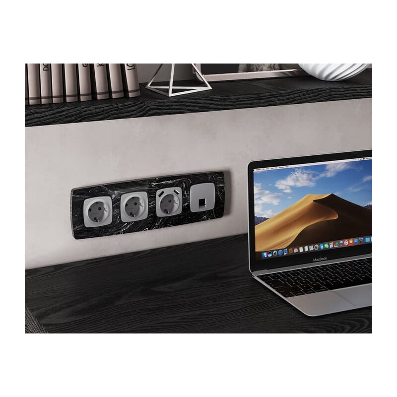 Комплект механизма компьютерной розетки RJ-45 экранированной с автоматической защитной шторкой OMEGA Сталь матовый QUANT (OP5120, VM185)