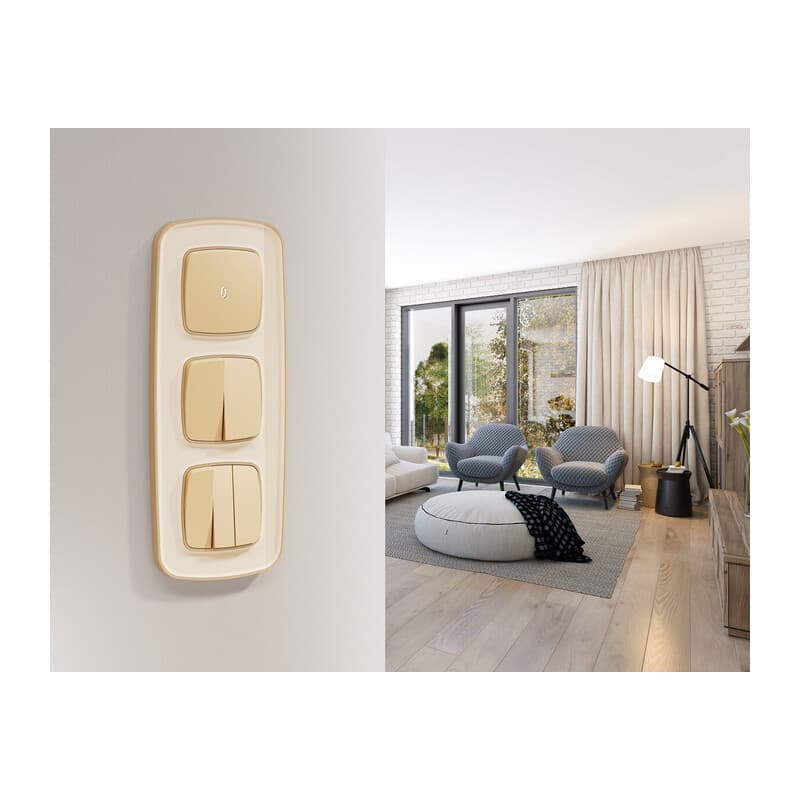 Комплект механизма 2-клавишного перекрестного выключателя 10A-250V OMEGA Шампань QUANT (OP6030, VM125)