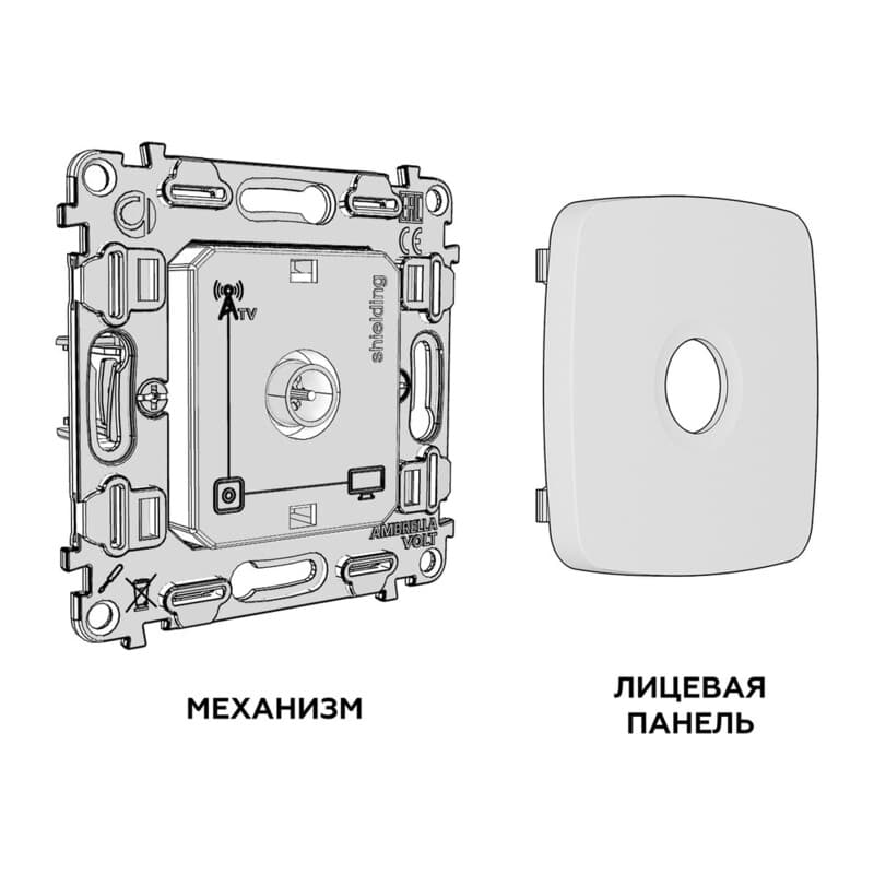 Комплект механизма TV розетки оконечной экранированной 5-1000MHz 3dB OMEGA Шампань QUANT (OP6130, VM199)