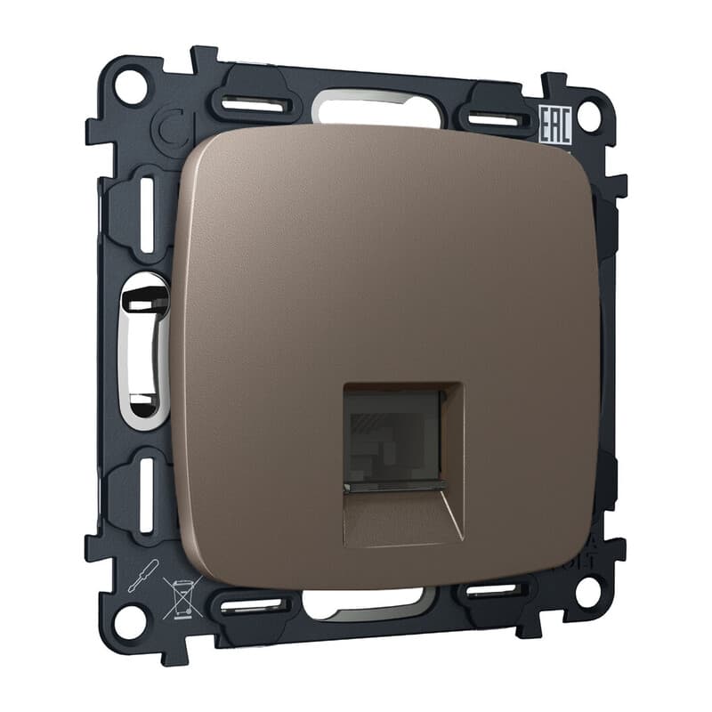 Комплект мех-ма компьютерной розетки RJ-45 экранированной с автоматической защитной шторкой OMEGA Темная бронза матовый QUANT (OP6420, VM185)