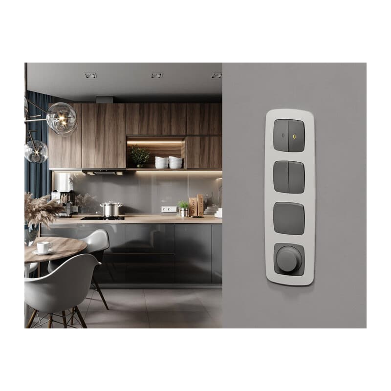 Комплект механизма 2-клавишного перекрестного выключателя 10A-250V OMEGA Антрацит серый QUANT (OP6530, VM125)