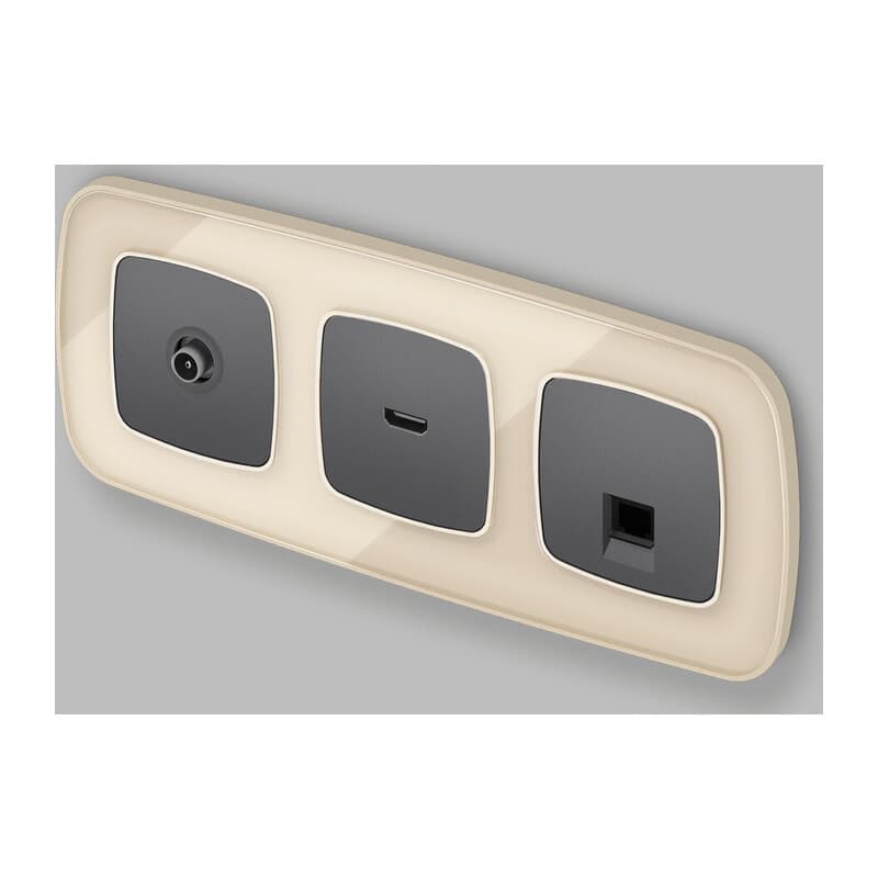 Комплект механизма компьютерной розетки RJ-45 экранированной с автоматической защитной шторкой OMEGA Антрацит серый QUANT (OP6620, VM185)