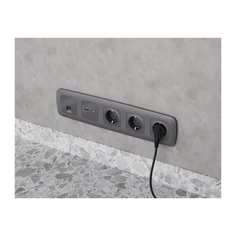 Комплект механизма компьютерной розетки RJ-45 экранированной с автоматической защитной шторкой OMEGA Антрацит серый QUANT (OP6620, VM185)