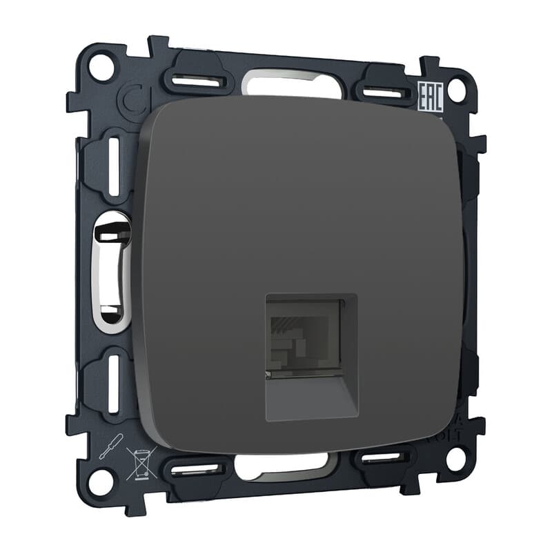 Комплект мех-ма компьютерной розетки RJ-45 экранированной с автоматической защитной шторкой OMEGA Графит Мягкое касание QUANT (OP9120, VM185)