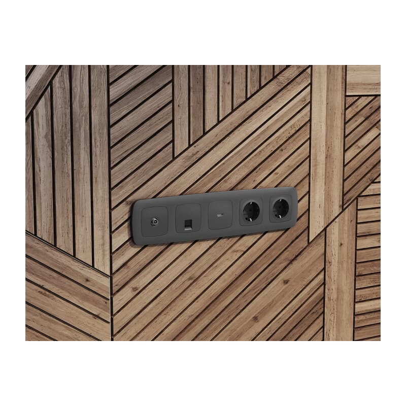 Комплект мех-ма компьютерной розетки RJ-45 экранированной с автоматической защитной шторкой OMEGA Графит Мягкое касание QUANT (OP9120, VM185)