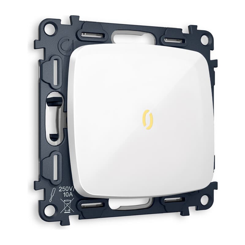 Комплект механизма 1-кл проходного выключателя с подсветкой 3200K OMEGA Белый глянец QUANT (OP1020, VM105, G22Y)