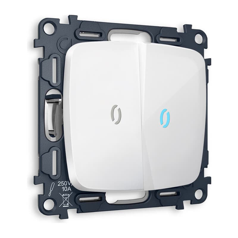 Комплект механизма 2-кл выключателя с подсветкой 10000K OMEGA Белый глянец QUANT (OP1040, VM115, G17B)