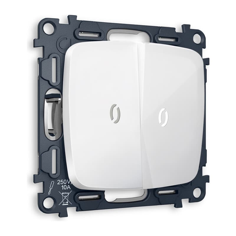 Комплект механизма 2-кл проходного выключателя с подсветкой 5600K OMEGA Белый глянец QUANT (OP1040, VM120, G25W)