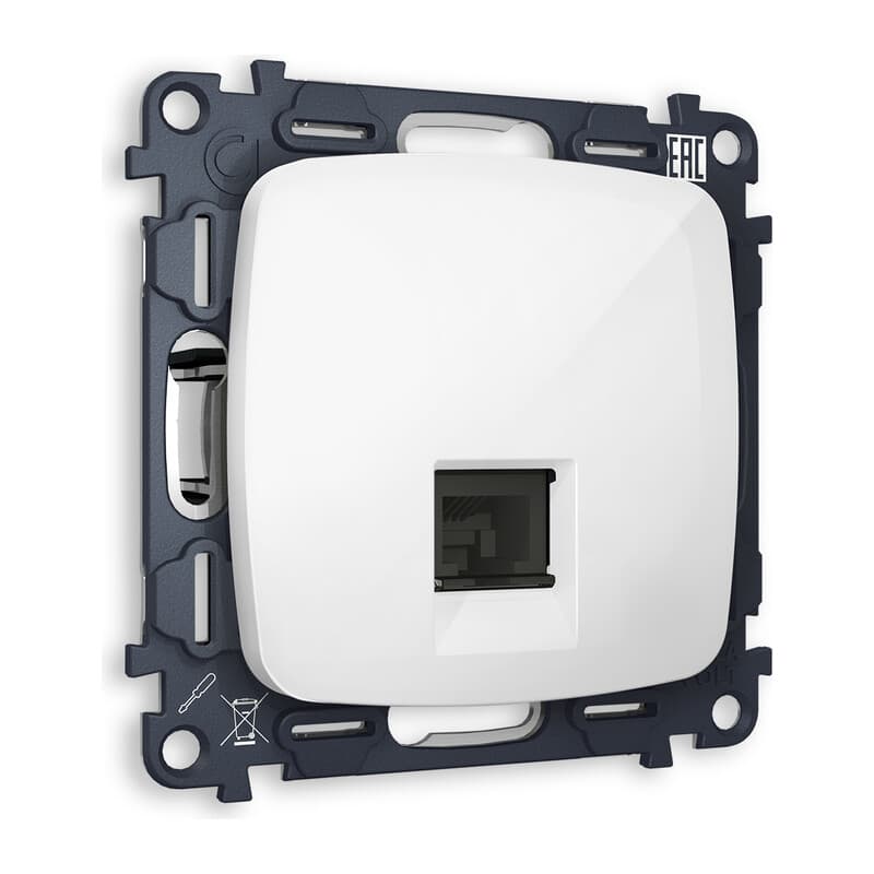 Комплект механизма компьютерной розетки OMEGA Белый глянец RJ-45(8P8C) CAT6 с шторкой QUANT (OP1120, VM188)