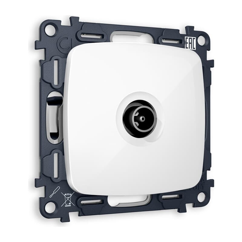 Комплект механизма TV розетки проходной OMEGA Белый глянец 5-1000 MHz 4dB QUANT (OP1130, VM211)