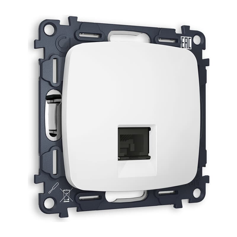 Комплект механизма компьютерной розетки OMEGA Белый матовый RJ-45(8P8C) CAT6 с шторкой QUANT (OP1320, VM188)