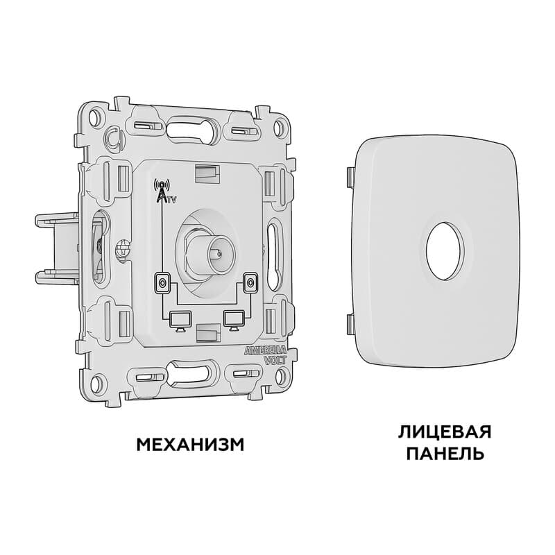 Комплект механизма TV розетки проходной OMEGA Белый матовый 5-1000 MHz 4dB QUANT (OP1330, VM211)