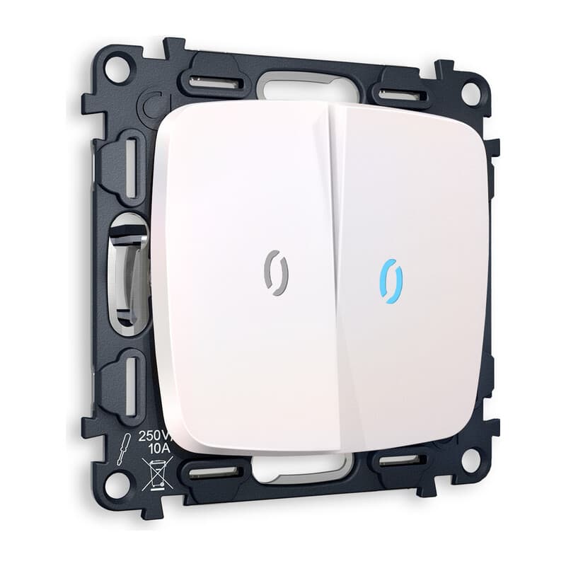 Комплект механизма 2-кл проходного выключателя с подсветкой 10000K OMEGA Жемчуг QUANT (OP2040, VM120, G29B)