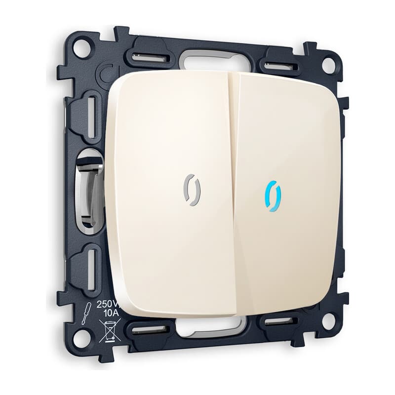 Комплект механизма 2-кл выключателя с подсветкой 10000K OMEGA Бежевый глянец QUANT (OP3040, VM115, G17B)