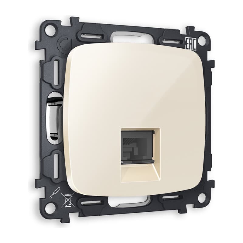 Комплект механизма компьютерной розетки OMEGA Бежевый глянец RJ-45(8P8C) CAT6 с шторкой QUANT (OP3120, VM188)