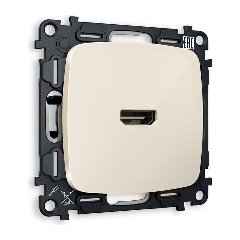 Комплект механизма розетки HDMI 2.0 OMEGA Бежевый глянец 40V/500mA 2.0GHz 5-18Gbit/s QUANT (OP3140, VM222)