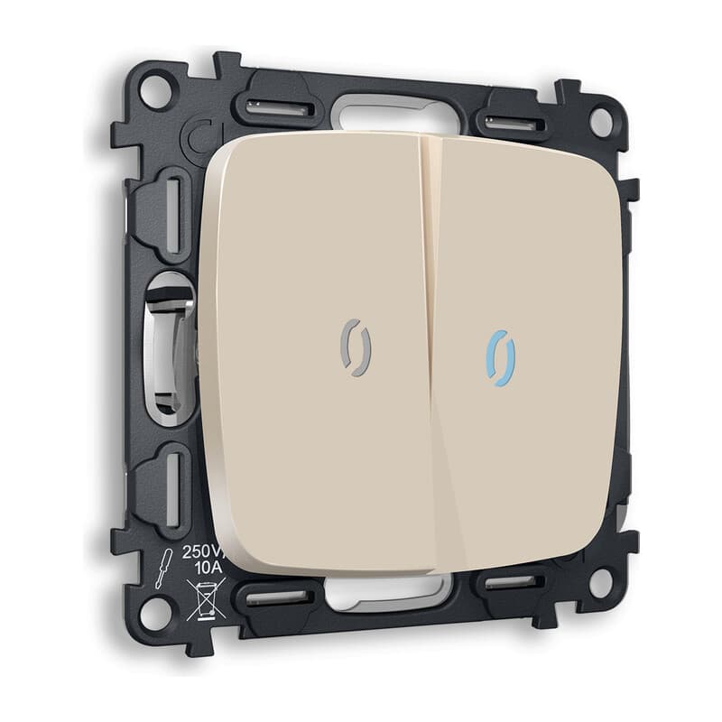 Комплект механизма 2-кл выключателя с подсветкой 10000K OMEGA Бежевый матовый QUANT (OP3240, VM115, G17B)