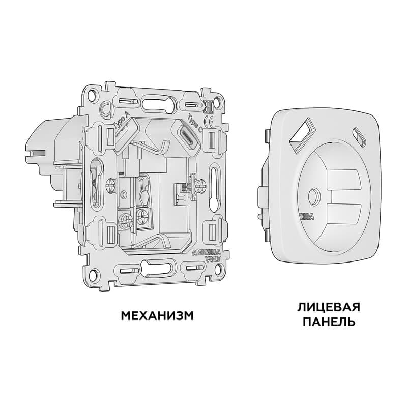 Комплект механизма электрической розетки OMEGA Бежевый матовый 2USB A+C 20W (быстрая зарядка) с/з QUANT (OP3300, VM160)
