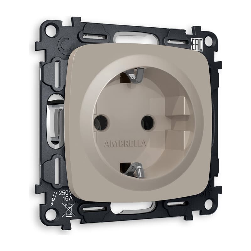 Комплект механизма электрической розетки OMEGA Серо-бежевый матовый с/з на винтовых зажимах QUANT (OP3660, VM141)