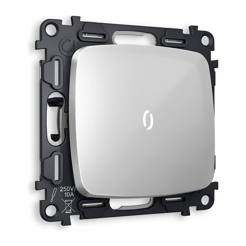 Комплект механизма 1-кл выключателя с подсветкой 5600K OMEGA Серебро глянец QUANT (OP4020, VM101, G14W)