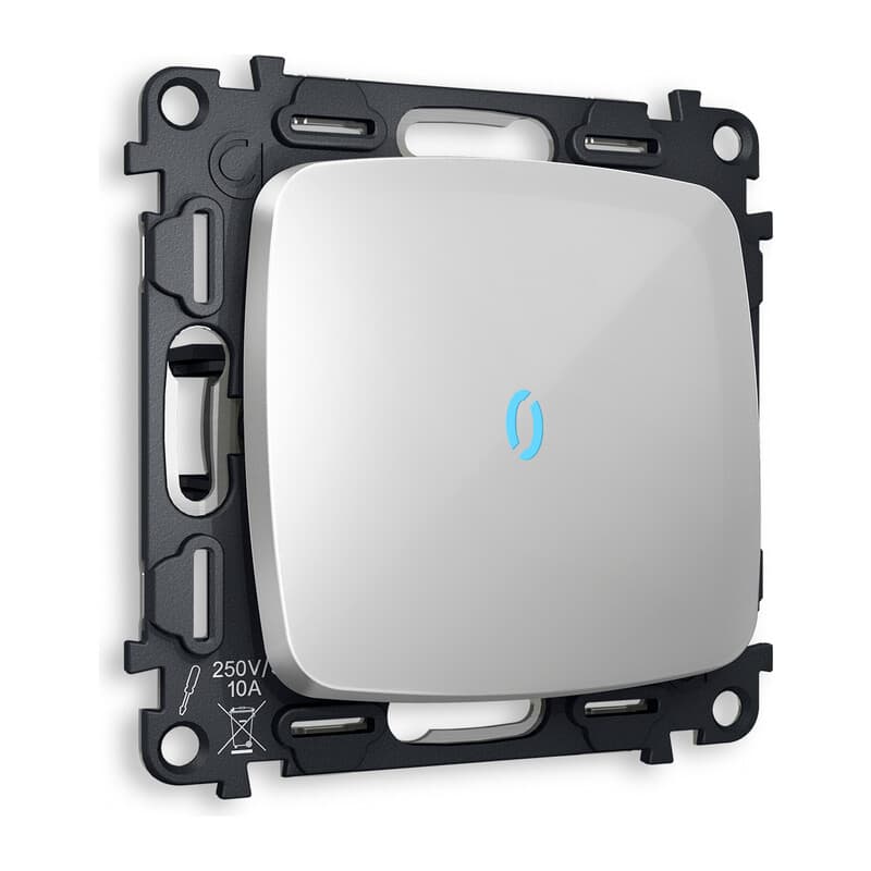 Комплект механизма 1-кл выключателя с подсветкой 10000K OMEGA Серебро глянец QUANT (OP4020, VM101, G17B)