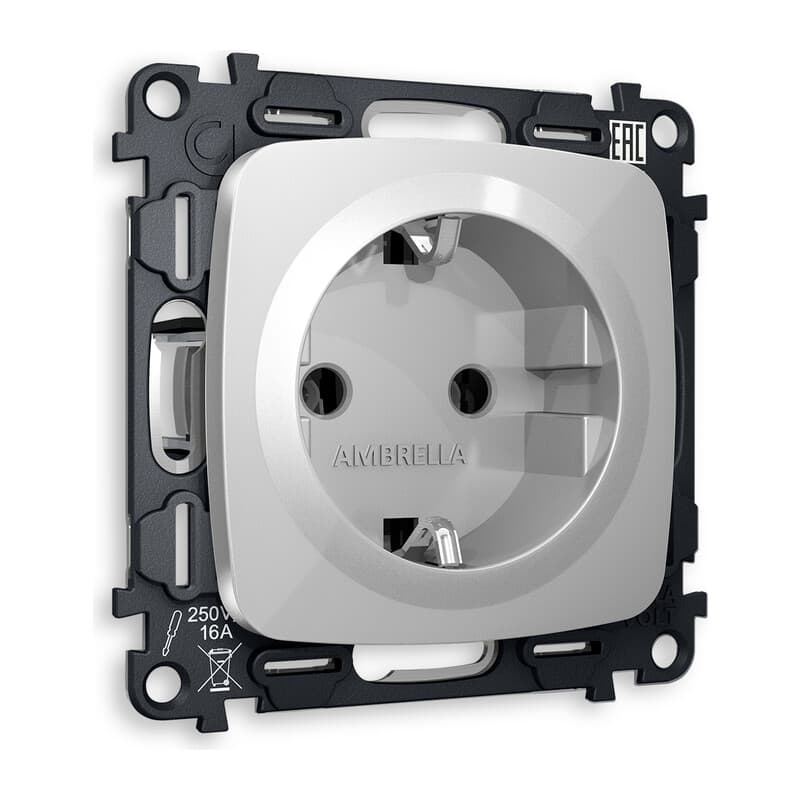 Комплект механизма электрической розетки OMEGA Серебро глянец с/з на винтовых зажимах QUANT (OP4060, VM141)