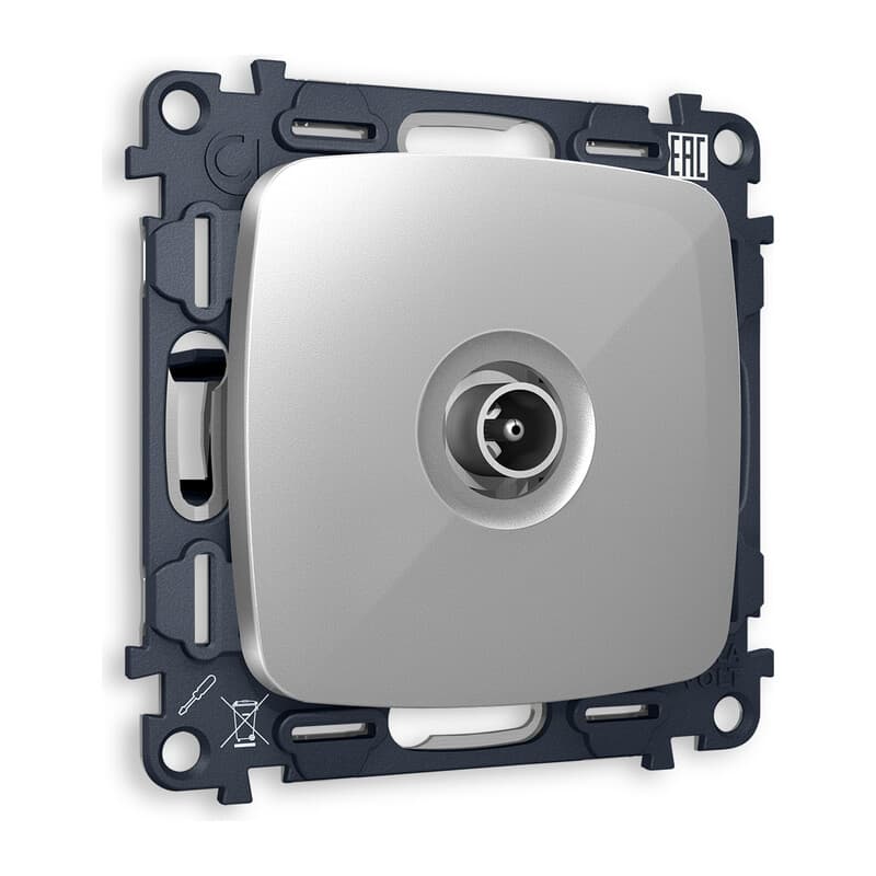 Комплект механизма TV розетки оконечной OMEGA Серебро глянец 50-870 MHz 1dB QUANT (OP4130, VM202)