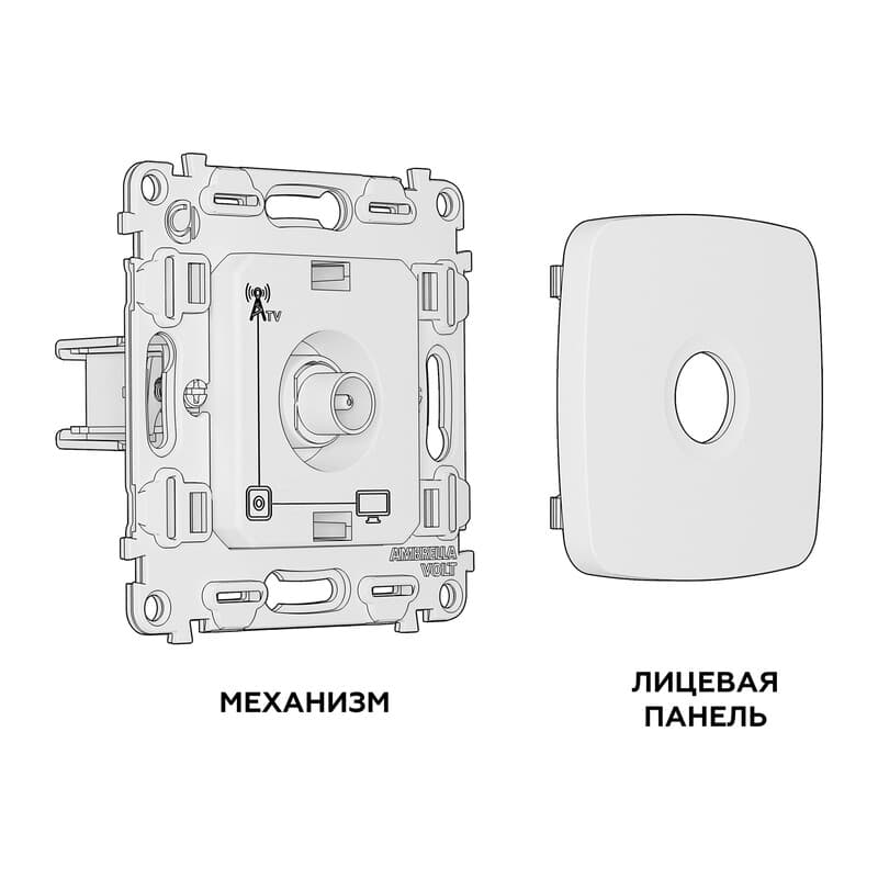 Комплект механизма TV розетки оконечной OMEGA Серебро глянец 50-870 MHz 1dB QUANT (OP4130, VM202)