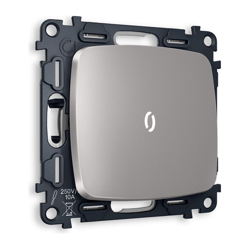 Комплект механизма 1-кл выключателя с подсветкой 5600K OMEGA Сталь матовый QUANT (OP5020, VM101, G14W)