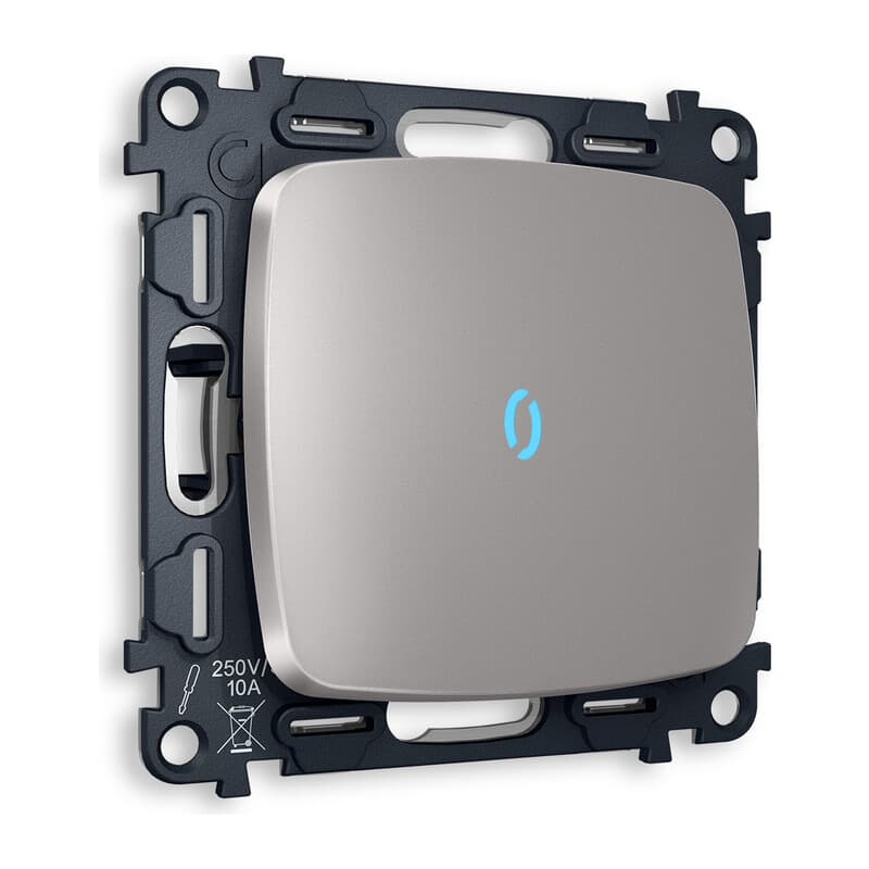 Комплект механизма 1-кл выключателя с подсветкой 10000K OMEGA Сталь матовый QUANT (OP5020, VM101, G17B)