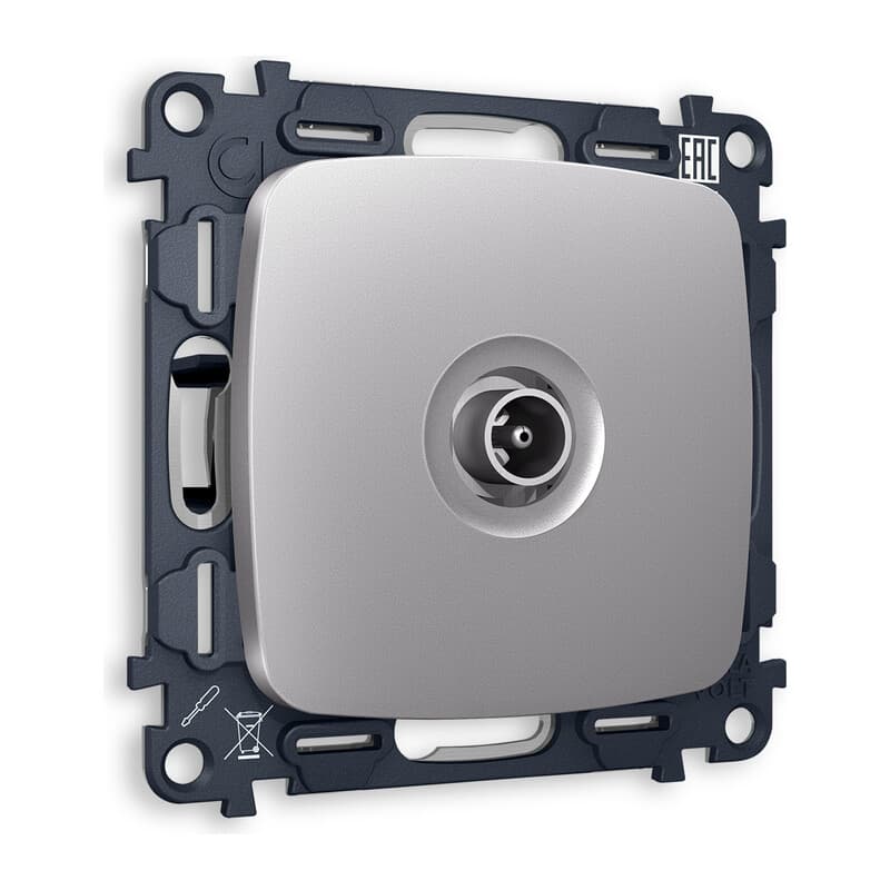 Комплект механизма TV розетки оконечной OMEGA Сталь матовый 50-870 MHz 1dB QUANT (OP5130, VM202)