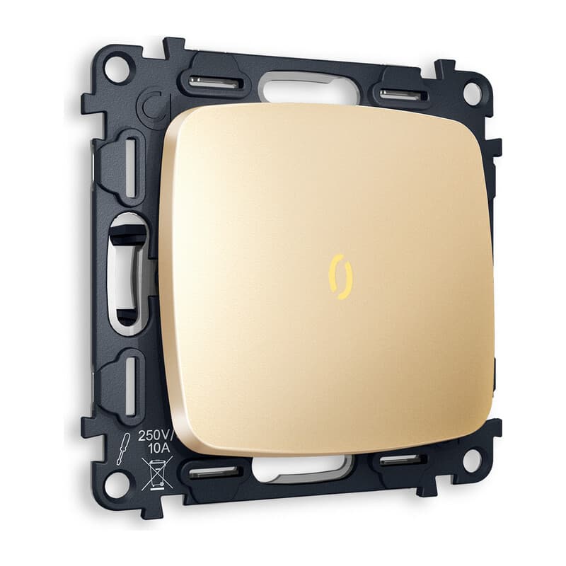 Комплект механизма 1-кл выключателя с подсветкой 3200K OMEGA Шампань QUANT (OP6020, VM101, G11Y)