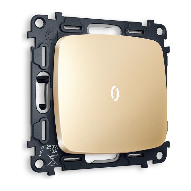 Комплект механизма 1-кл выключателя с подсветкой 5600K OMEGA Шампань QUANT (OP6020, VM101, G14W)