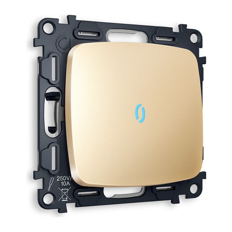 Комплект механизма 1-кл выключателя с подсветкой 10000K OMEGA Шампань QUANT (OP6020, VM101, G17B)