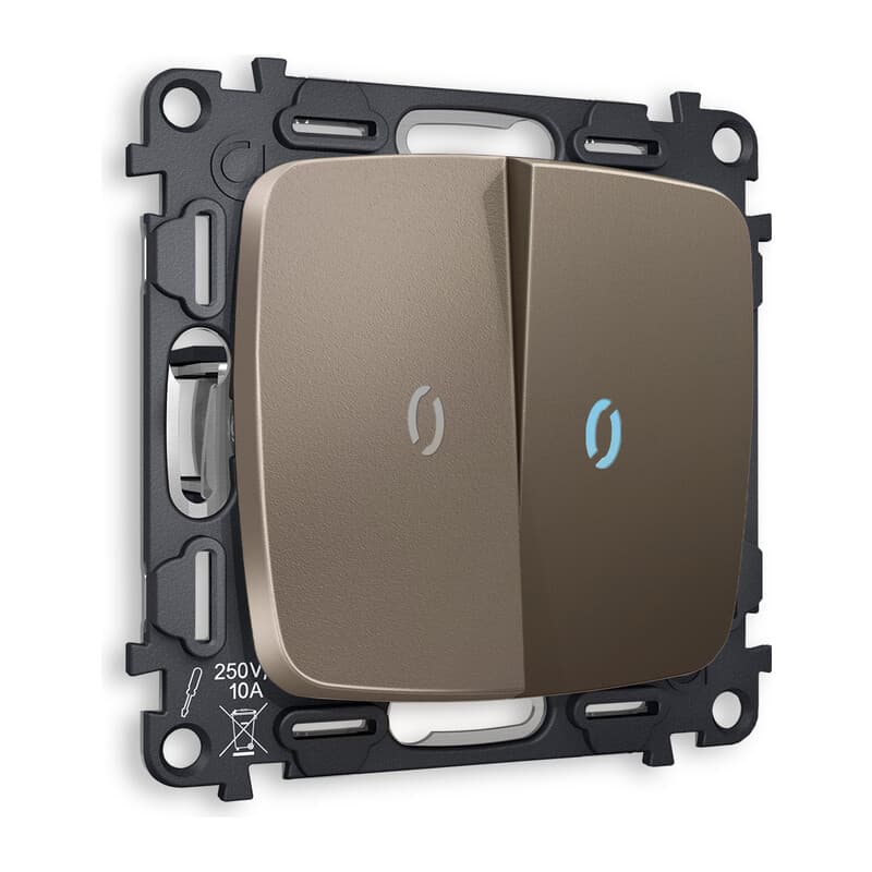 Комплект механизма 2-кл выключателя с подсветкой 10000K OMEGA Темная бронза матовый QUANT (OP6340, VM115, G17B)