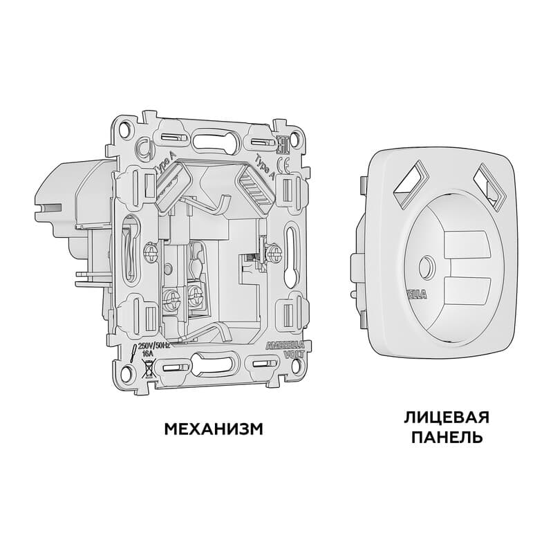 Комплект механизма электрической розетки OMEGA Темная бронза матовый 2USB A+A 18W (быстрая зарядка) с/з QUANT (OP6390, VM155)