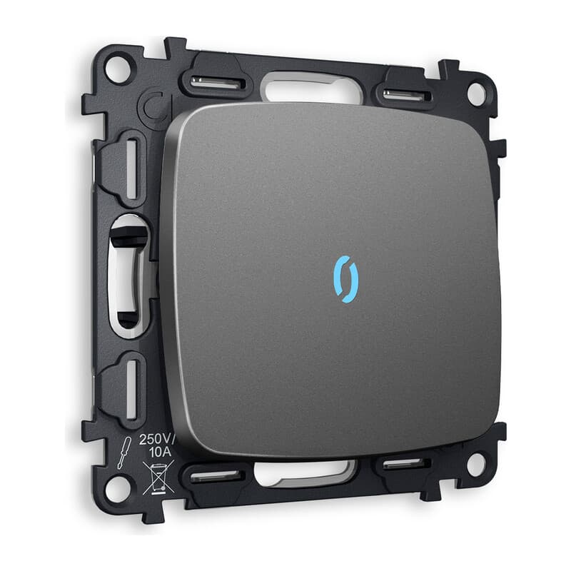 Комплект механизма 1-кл выключателя с подсветкой 10000K OMEGA Антрацит серый QUANT (OP6520, VM101, G17B)