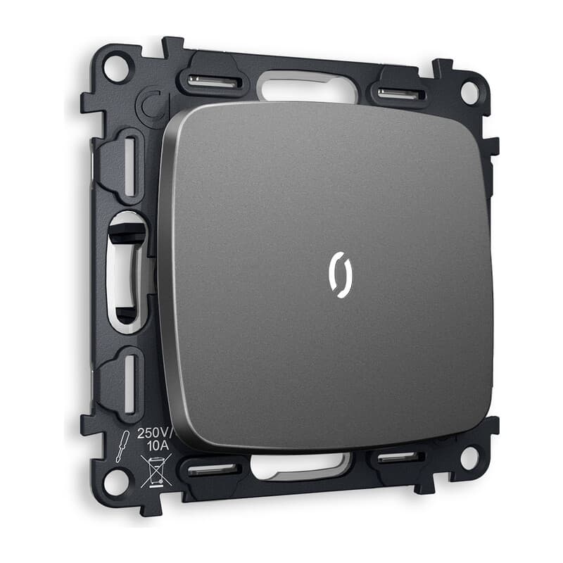 Комплект механизма 1-кл проходного выключателя с подсветкой 5600K OMEGA Антрацит серый QUANT (OP6520, VM105, G25W)