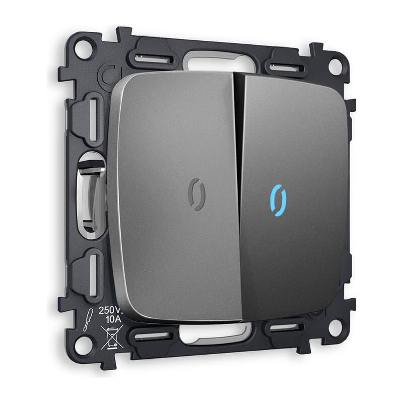 Комплект механизма 2-кл проходного выключателя с подсветкой 10000K OMEGA Антрацит серый QUANT (OP6540, VM120, G29B)