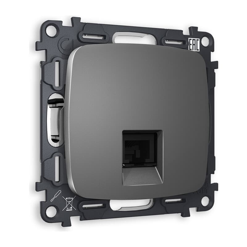 Комплект механизма компьютерной розетки OMEGA Антрацит серый RJ-45(8P8C) CAT6 с шторкой QUANT (OP6620, VM188)