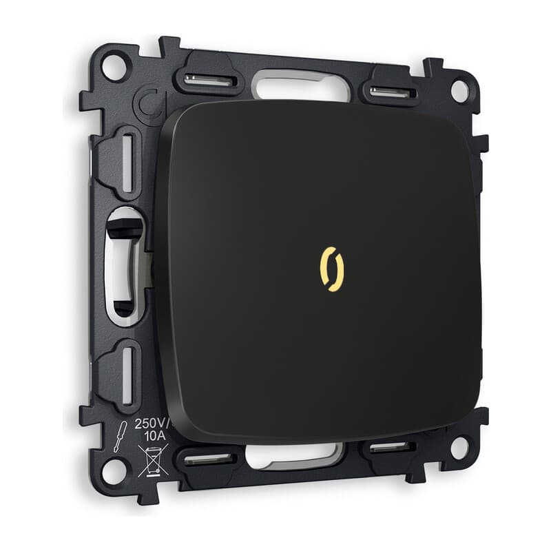 Комплект механизма 1-кл выключателя с подсветкой 3200K OMEGA Черный матовый QUANT (OP8020, VM101, G11Y)