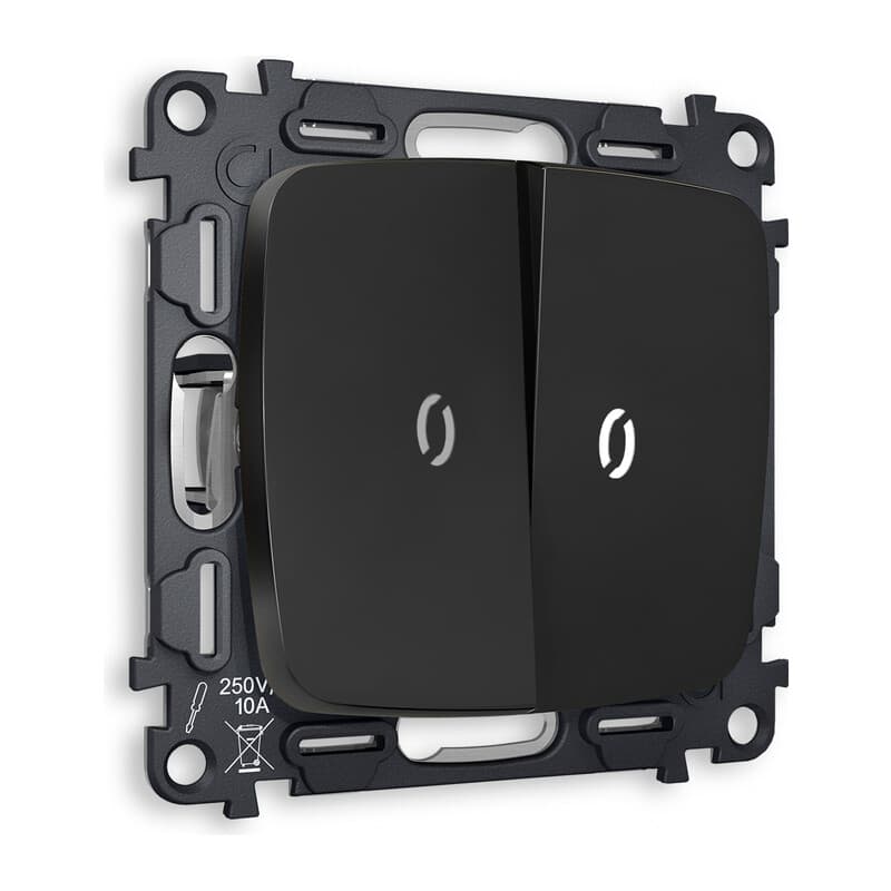 Комплект механизма 2-кл выключателя с подсветкой 5600K OMEGA Черный матовый QUANT (OP8040, VM115, G14W)