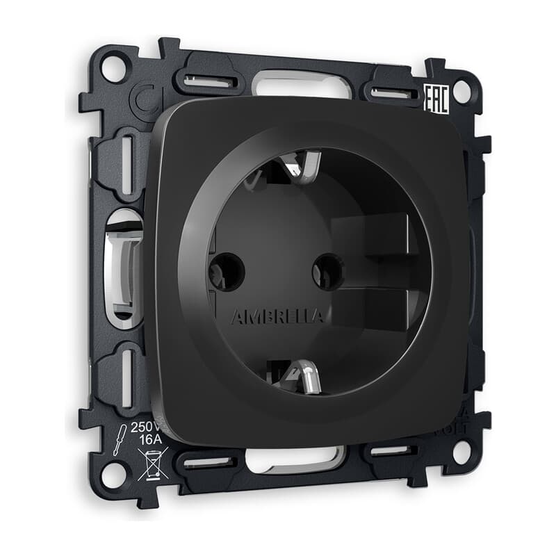 Комплект механизма электрической розетки OMEGA Черный матовый с/з на винтовых зажимах QUANT (OP8060, VM141)