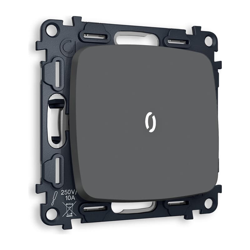 Комплект механизма 1-кл проходного выключателя с подсветкой 5600K OMEGA Графит мягкое касание QUANT (OP9020, VM105, G25W)