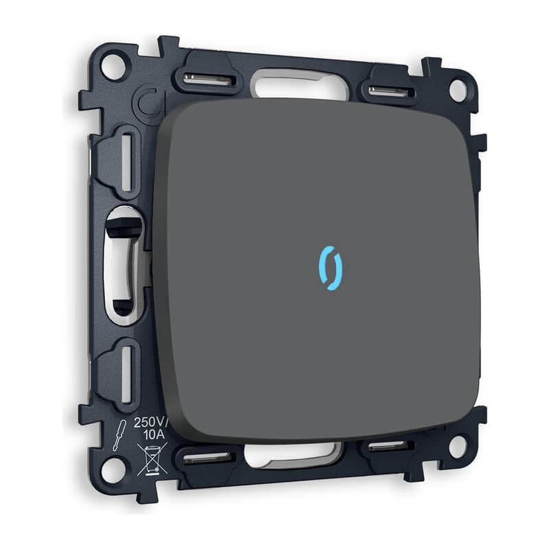 Комплект механизма 1-кл проходного выключателя с подсветкой 10000K OMEGA Графит мягкое касание QUANT (OP9020, VM105, G29B)