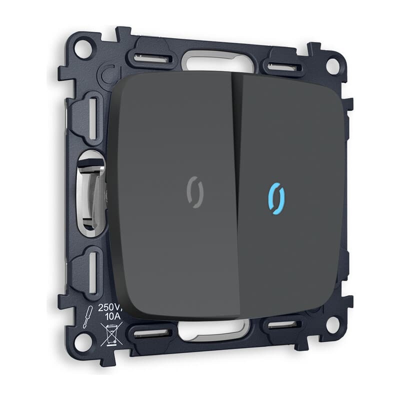 Комплект механизма 2-кл выключателя с подсветкой 10000K OMEGA Графит мягкое касание QUANT (OP9040, VM115, G17B)