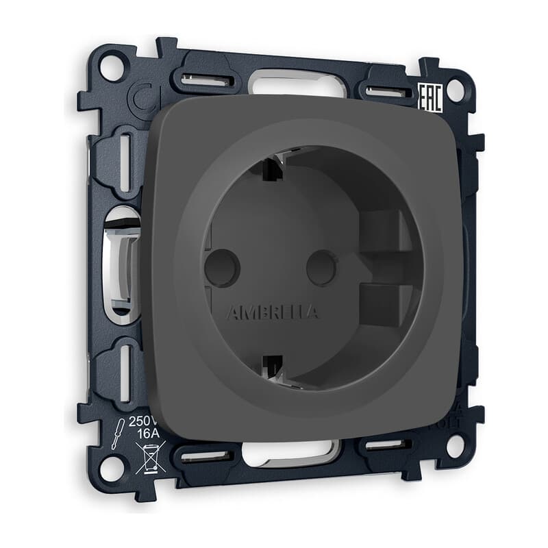 Комплект механизма электрической розетки OMEGA Графит мягкое касание с/з с шторками QUANT (OP9070, VM141)